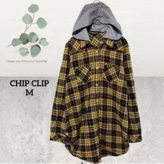 CHIP CLIP チェック フーディ【M】黄色 ロング チュニック f1251