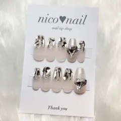 ⑧ネイルチップ オーダー 量産型 韓国 スナ系 ワンホン ピンクベージュ ラメ