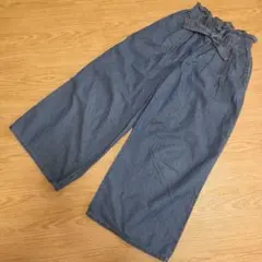 【美品】GU デニムブルー ワイドパンツ ゴムウエスト 140cm