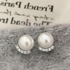 ピアス　一粒パール×ビジュー　シルバーカラー③