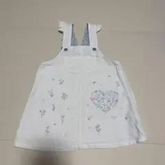 花柄刺繍 ホワイト ジャンバースカート 100cm