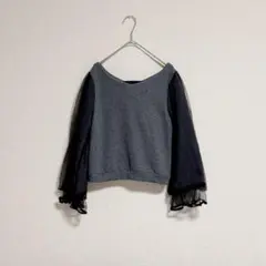 axes femmeバックりぼん バルーン袖／異素材切り替えプルオーバー／M