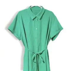 GU シャツワンピース 3XL 4L グリーン 半袖 ベルト付き 大きいサイズ
