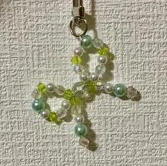 ハンドメイド チャーム リボン ビーズ 緑