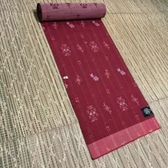 【新品未使用】たきやま紬小紋＜織柄・幾何学花絣縦縞文・小宮謹製＞着尺　毛化繊混紡