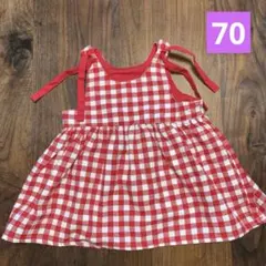 S*゜様 ワンピース 赤 チェック 60〜70 ノースリーブ