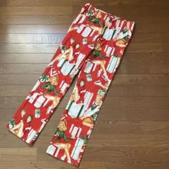 美品 LOUDMOUTH ラウドマウス ロングパンツ 総柄 レッド系　Xmas