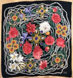 상태매우좋음 CHANEL シャネル 大判 スカーフ グリポア 宝石 花柄 パール