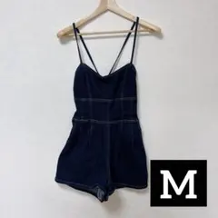FOREVER 21(M)デニム ショートサロペット オーバーオール 編み上げのサムネイル
