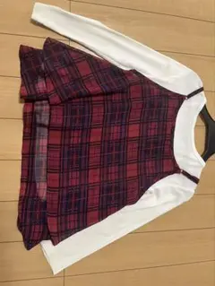 レイヤードデザイン 長袖カットソー 赤チェック120mm〜