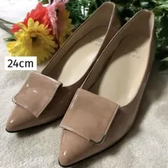 極美品♡ エイゾー　防水　スクエアモチーフ　ヒール　パンプス　ピンクベージュのサムネイル