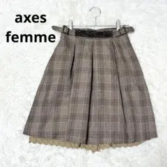 アクシーズファム チェック柄スカート風キュロット レース ウエストゴム ガーリー