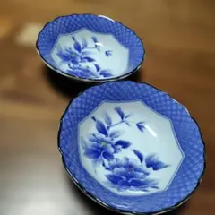 昭和レトロな青い花模様の深皿