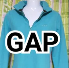 GAP ギャップ ハーフジップ フリース プルオーバー S 水色 ロゴ刺繍