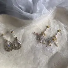 ハンドメイド　ゴールドビーズペアイヤリング