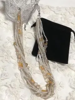 【新品未使用】10連多層ビーズネックレス ホワイト ゴールド