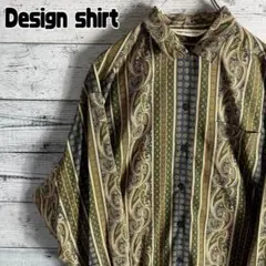 美品　総柄 ペイズリー×ストライプ シャツ 長袖 メンズM相当