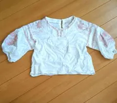 プティマイン　キッズ　ベビー　刺繍　花　ホワイト　ブラウス　シャツ　女の子