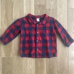 赤とネイビーのチェック柄長袖シャツ 80cm