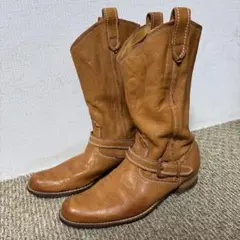 genten レザー ブラウン ロングブーツ バックル付き