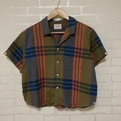 チェック柄　半袖シャツ　ショート丈　昭和レトロ