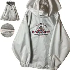 日本製レトロ古着ルコックでかロゴ刺繍ホワイトナイロンブルゾンゆったりサイズ