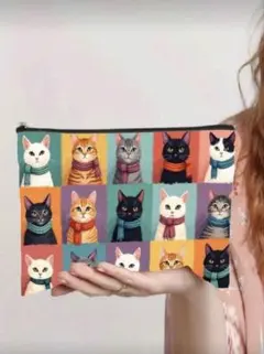 新品未使用★猫イラストがプリントされたポーチ★