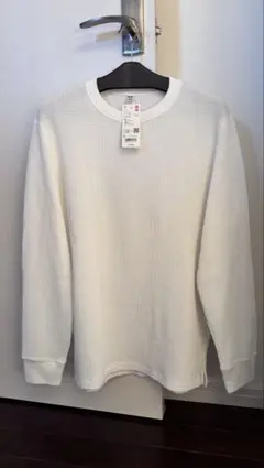 UNIQLO ワッフルクルーネックTシャツ（長袖）　L ホワイト サーマル