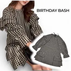 美品⟡.· バースデーバッシュ ギンガムチェック柄 7分袖 フリルミニワンピース