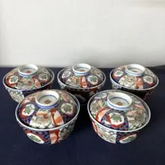 九谷焼　錦絵 金彩 蓋付き茶碗 飯茶碗 茶碗 5客 鳳凰 アンティーク 春 九谷焼 錦絵 金彩 蓋付き茶碗 飯茶碗 茶碗 5客 鳳凰 アンティーク 春