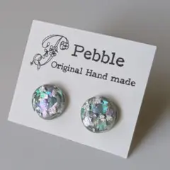 No.492　レジンピアス　ハンドメイド　シェル　銀箔　シンプル