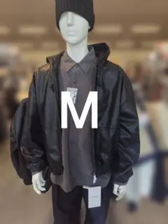 ブラック M ワークマン フェイクレザージップフーディ