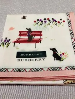 【新品未使用】　BURBERRY　大判　ハンカチ　バーバリーチェック　犬　ピンク