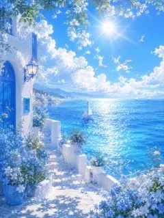 青い海2 リゾート 絶景 夏の海 青空 ヒーリング さわやか イラスト