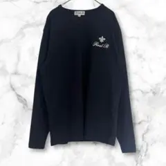 ブラック　Vネック　長袖カットソー　Tシャツ　M ワンポイント　綿　秋冬