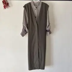 オリーブグリーン ノースリーブロングワンピース　オールシーズン