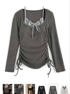 フリルリボンキャミソール×ドロストトップスアンサンブル[ac2472]