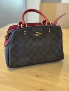 COACH トートバッグ ダークブラウン/レッド 中型