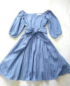 ダズリン 長袖ワンピース ウエストリボン デニム ストライプ オフショル