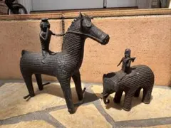 コンド族　金属製 馬と象の彫刻セット(2体)