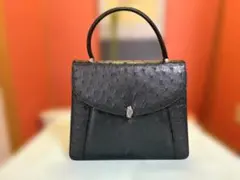 イタリア製オーストリッチレザーバック黒・2,3回使用（デパートで購入）