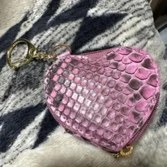 コインケース パイソン ヘビ革 小銭入れ 緑 ハート型 蛇革 金運 風水 縁起