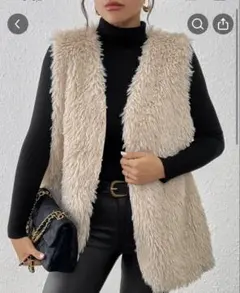 ベージュファーノースリーブベスト