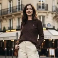 【カシミヤ混】ポロラルフローレン ケーブルニット 刺繍ポニー ブラウン M