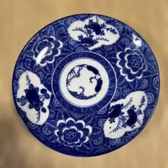s230.伊万里染付印判、青い花模様の陶磁器皿