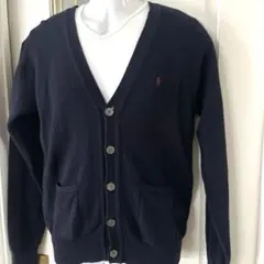 ポロ　ラルフローレン　ラムウール　カーディガン　ニット　刺繍ロゴ ネイビー