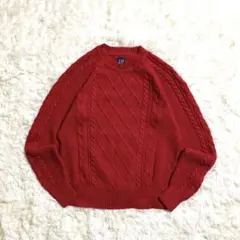 古着 美品 GAP ケーブル プルオーバー ニット セーター M レッド