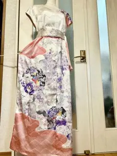 お着物　リメイク　ロングワンピース　腰紐リボン付き　ハンドメイド 振袖 お着物 リメイク ロングワンピース 腰紐リボン付き ハンドメイド