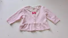 ピンク カーディガン レース襟 リボン