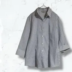 2467♡フロイデ♡七分袖シャツ 紺 9R ストライプ 仕事 オフィス 春夏
